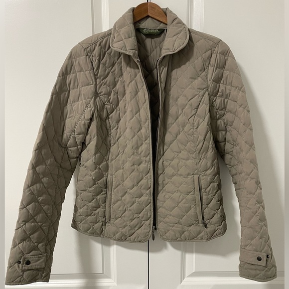 EDDIE BAUER- Neutral tone Quilted Goose Down chore Jacket size Small - Picture 1 of 4